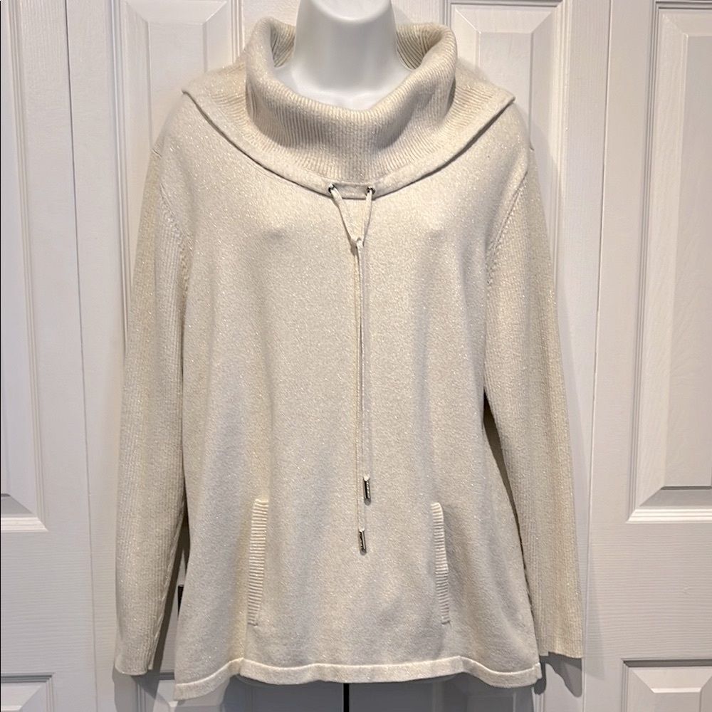 Karl Lagerfeld Paris Cream Cotton Blend Cowl Neck Pullover Sweater Size M/L